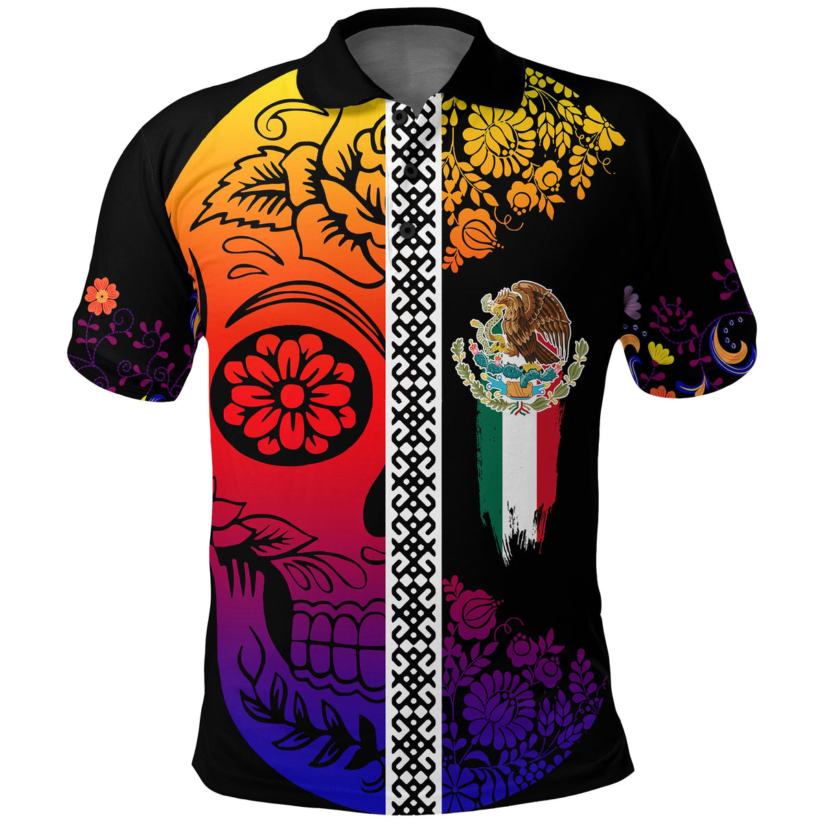 Mexican Dia de Muertos Sugar Skull Polo Shirt Viva Mexico - Wonder Print Shop