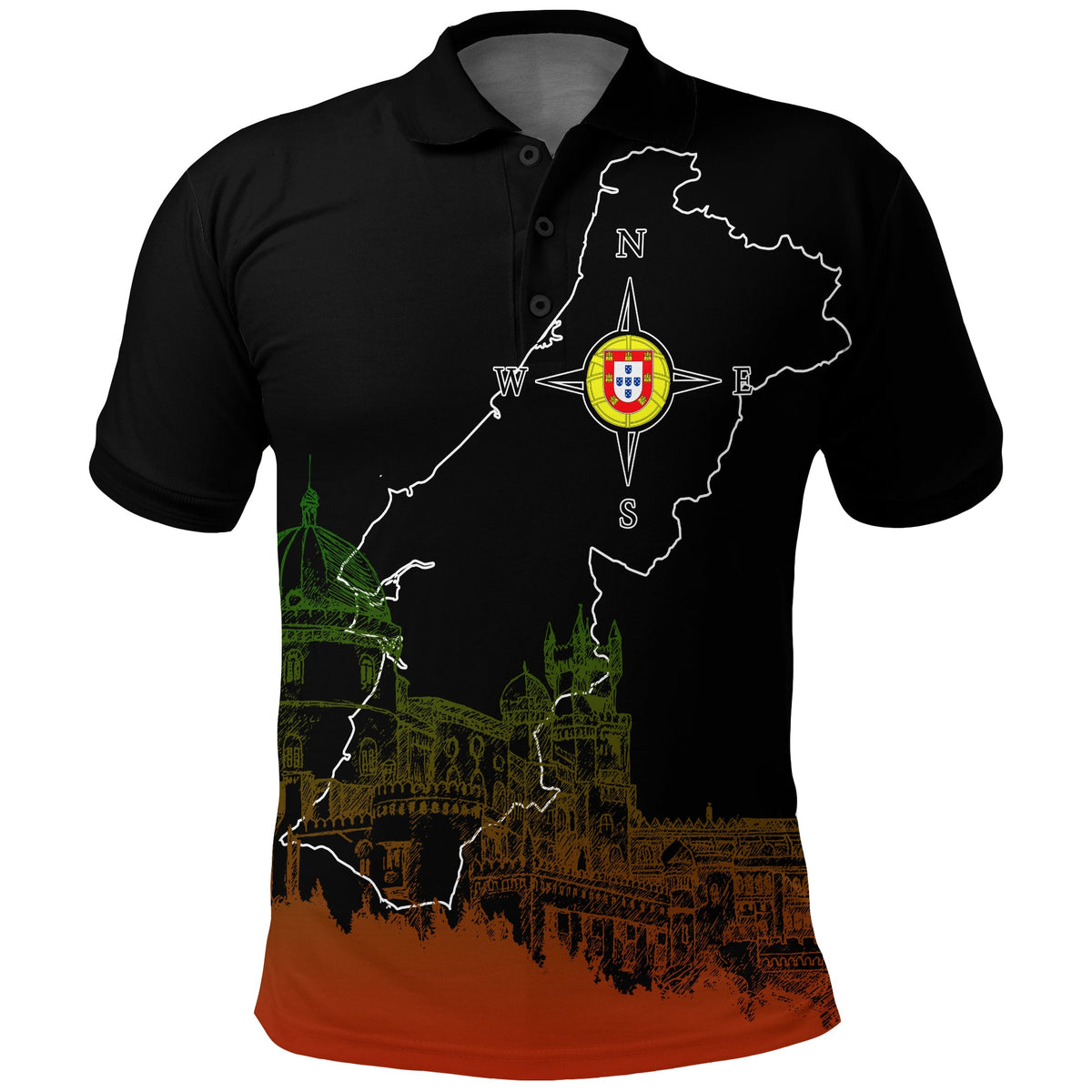 Custom Portugal Pena Palace Sketch Art Polo Shirt Portuguese Map - Wonder Print Shop