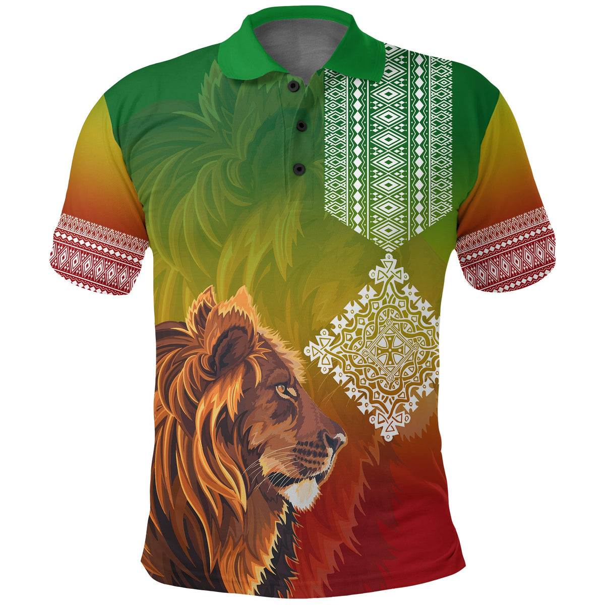 Custom Ethiopia Lion Of Judah Polo Shirt Ethiopia Flag Gradient - Wonder Print Shop