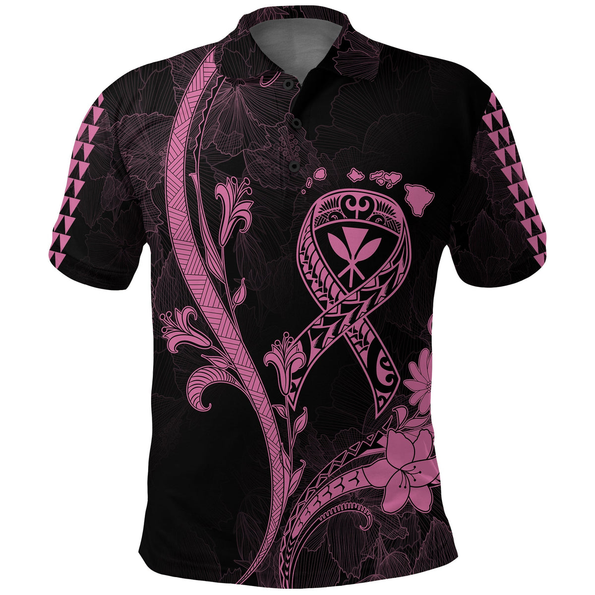Hawaii Polo Shirt Breast Cancer Survivor Mix Hibiscus - Wonder Print Shop