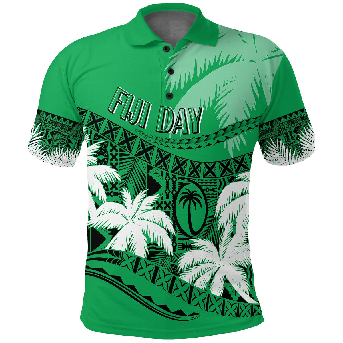 Custom Fiji Day Polo Shirt Flying Fijians Masi Kesa Style Green - Wonder Print Shop