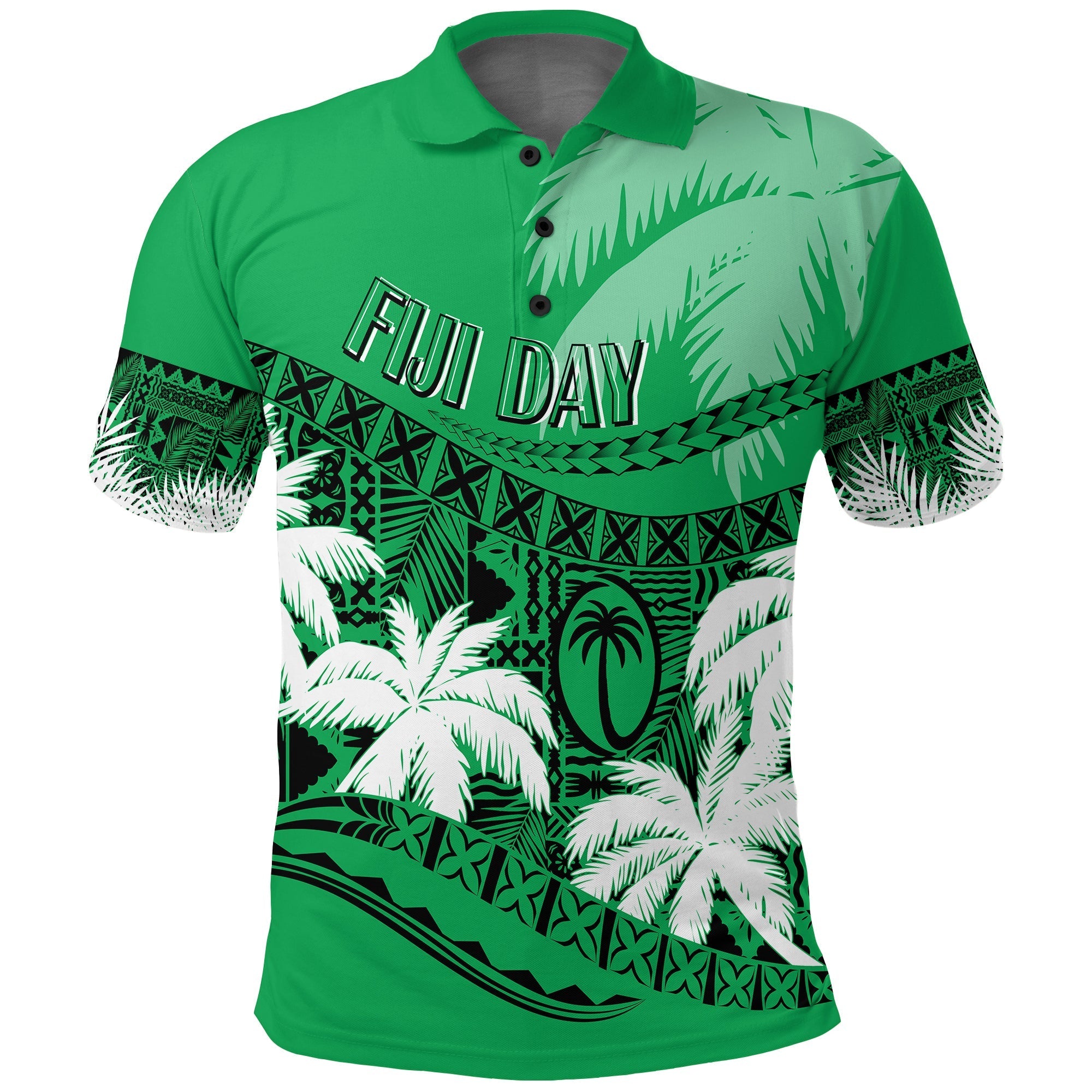Custom Fiji Day Polo Shirt Flying Fijians Masi Kesa Style Green - Wonder Print Shop