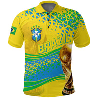 Yellow polo shirt with Brazilian crest and blue-green Brazil graphic