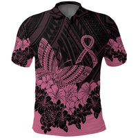 Polynesian Breast Cancer Awareness Polo Shirt Floral Butterfly - Wonder Print Shop