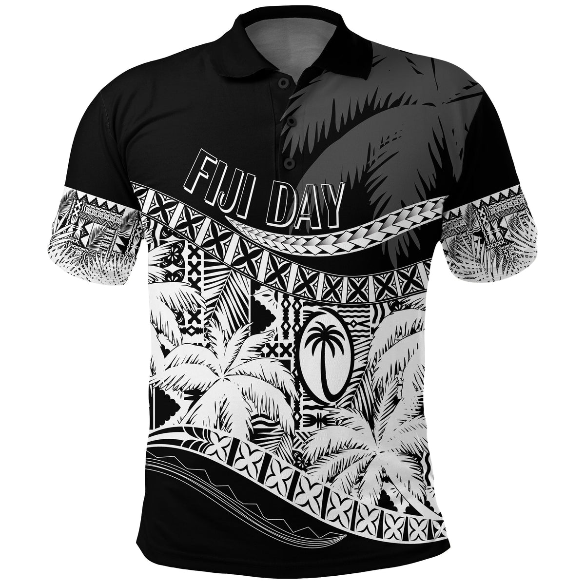 Custom Fiji Day Polo Shirt Flying Fijians Masi Kesa Style Black - Wonder Print Shop