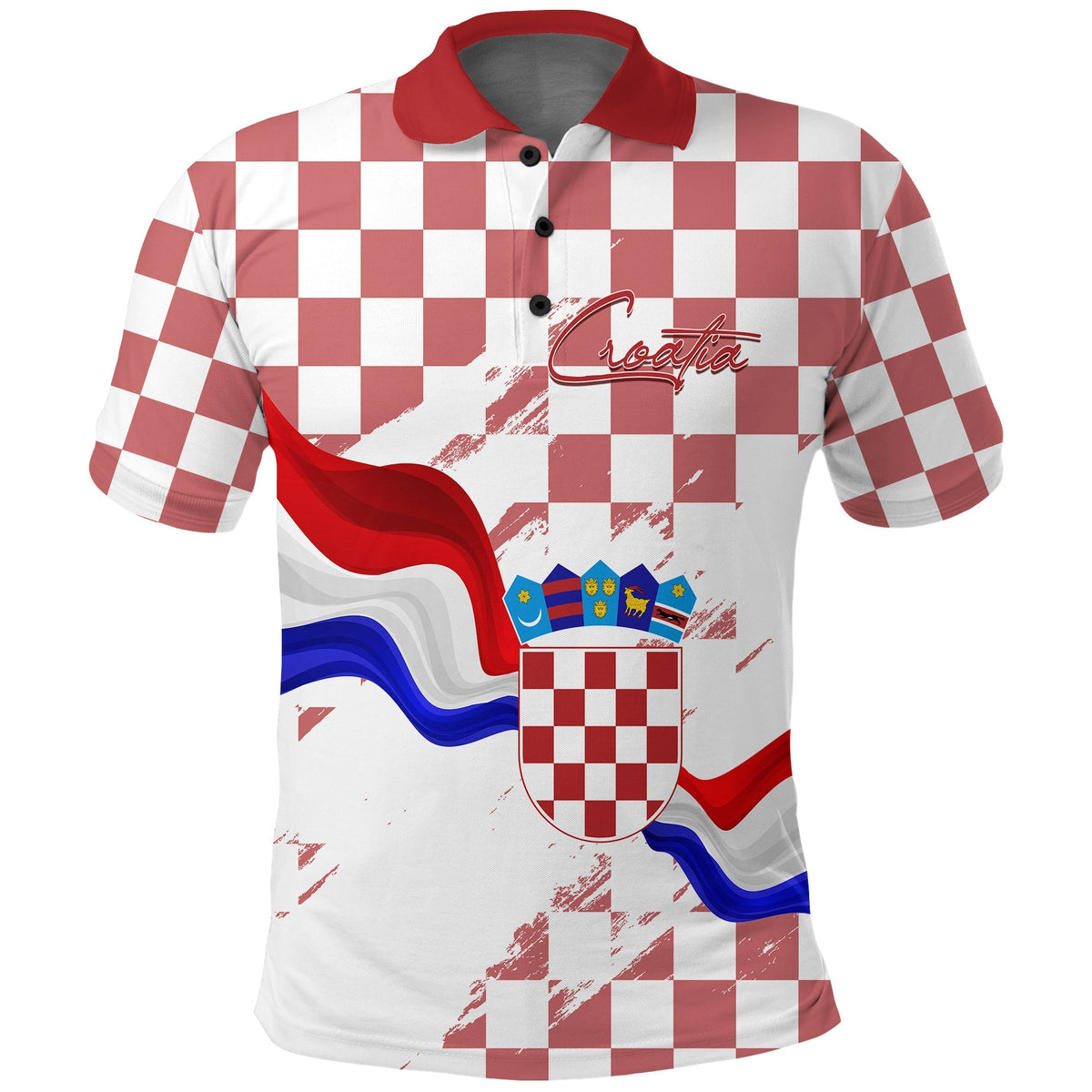 Croatia Polo Shirt Checkerboard Grunge Style - Wonder Print Shop