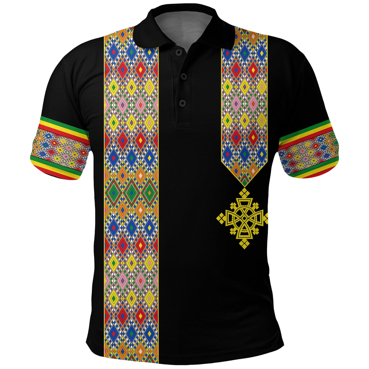 Habesha Tilet Pattern Polo Shirt Ethiopia Emblem - Wonder Print Shop