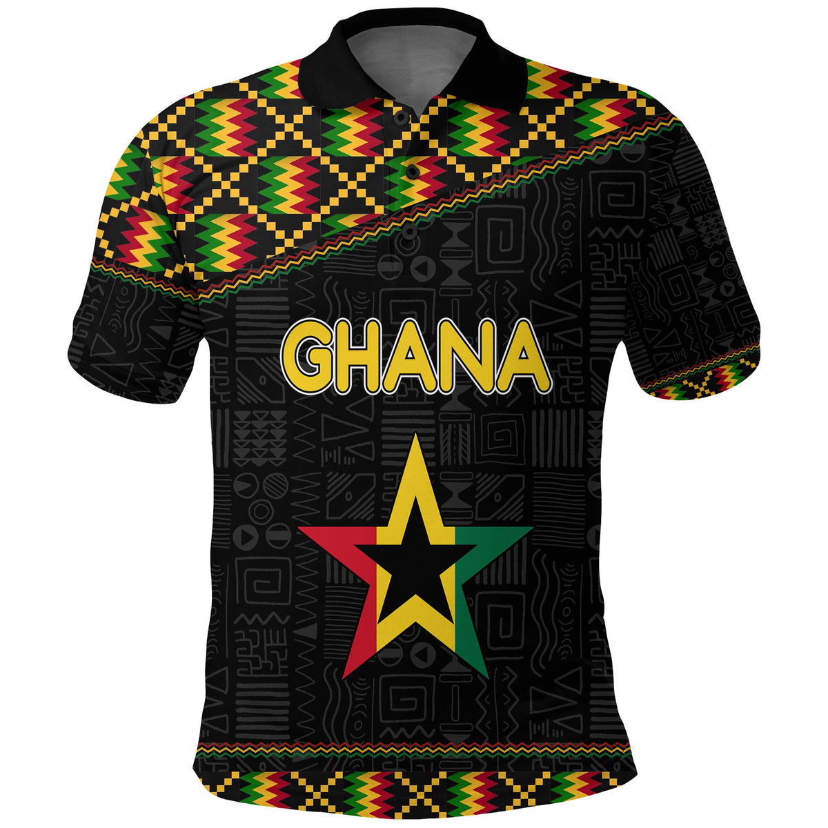 Ghana Black Star Simple Kente Pattern Polo Shirt - Wonder Print Shop