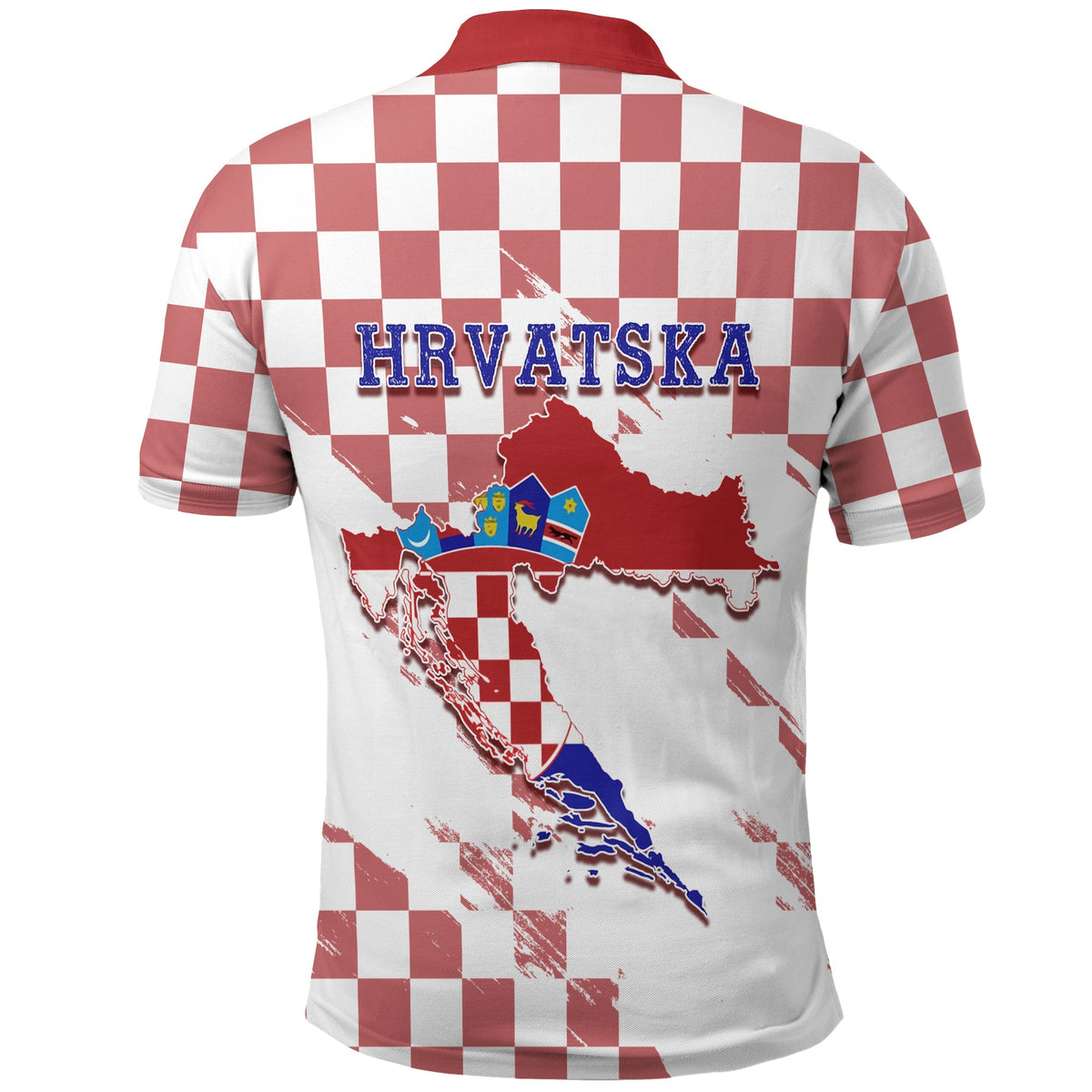 Croatia Polo Shirt Checkerboard Grunge Style - Wonder Print Shop