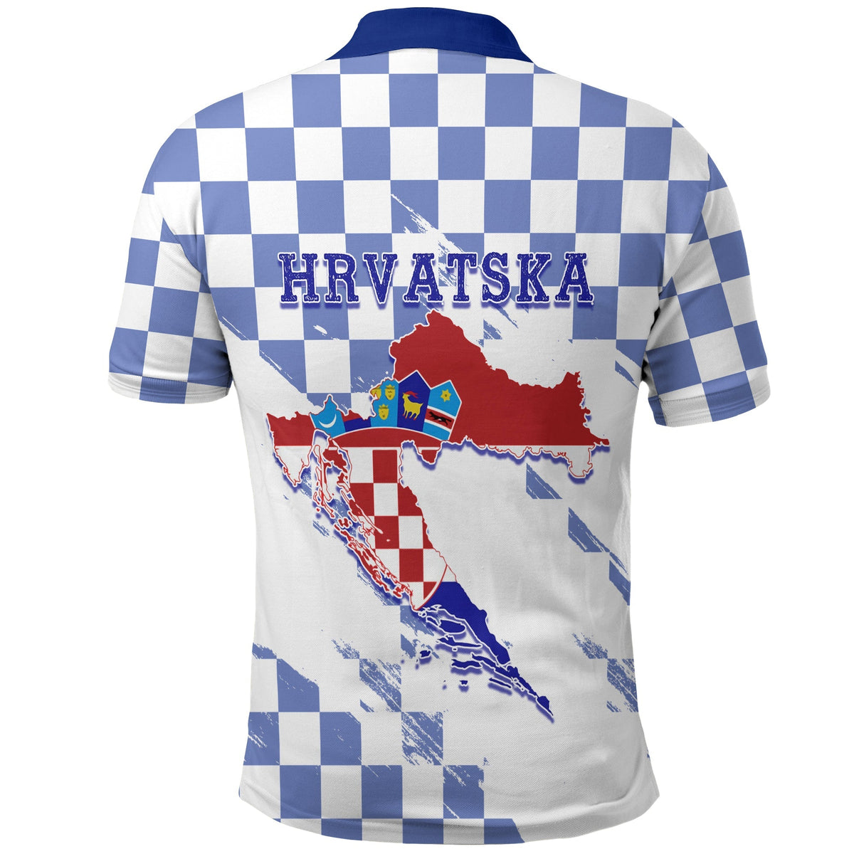 Croatia Polo Shirt Checkerboard Grunge Style Blue Color - Wonder Print Shop