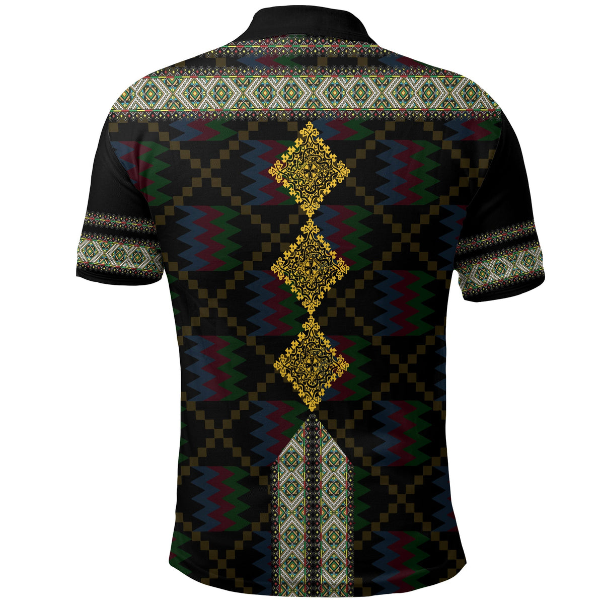 Eritrea Tilet Pattern Polo Shirt Eritrean Cross Black - Wonder Print Shop