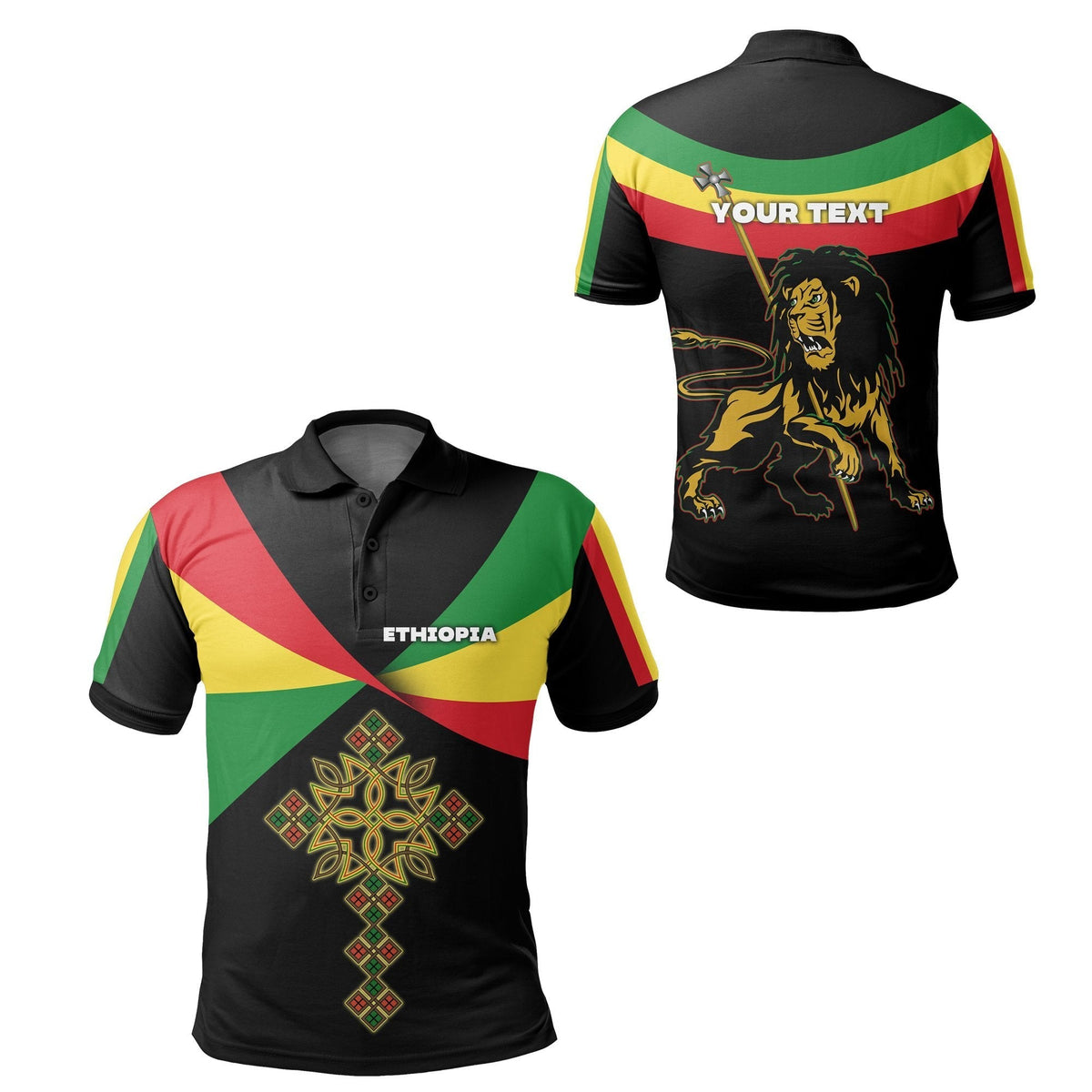 Custom Ethiopia Polo Shirt Stylized flags LT16 - Wonder Print Shop