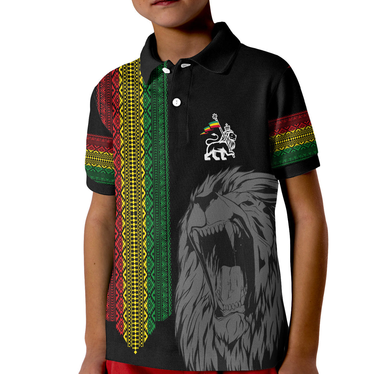 Ethiopia Patriot Day Polo Shirt Amharic Letters Roaring Lion - Wonder Print Shop