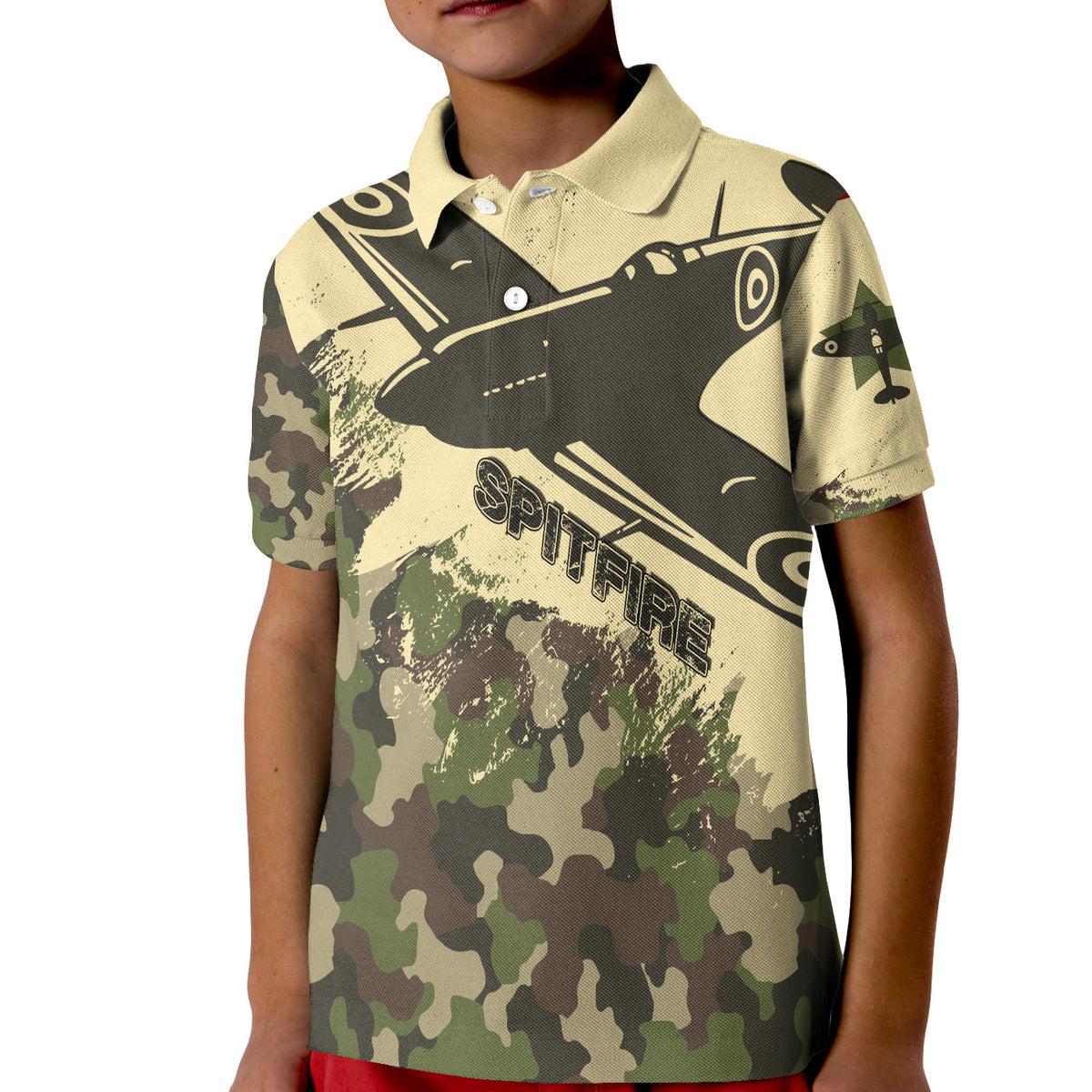 Submarine Spitfire Camouflage Polo Shirt for Kid Reach For The Sky - Wonder Print Shop