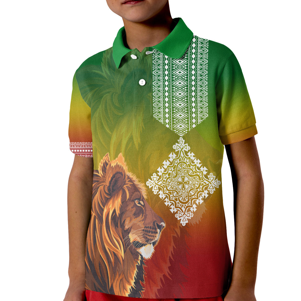 Custom Ethiopia Lion Of Judah Polo Shirt for Kid Ethiopia Flag Gradient - Wonder Print Shop