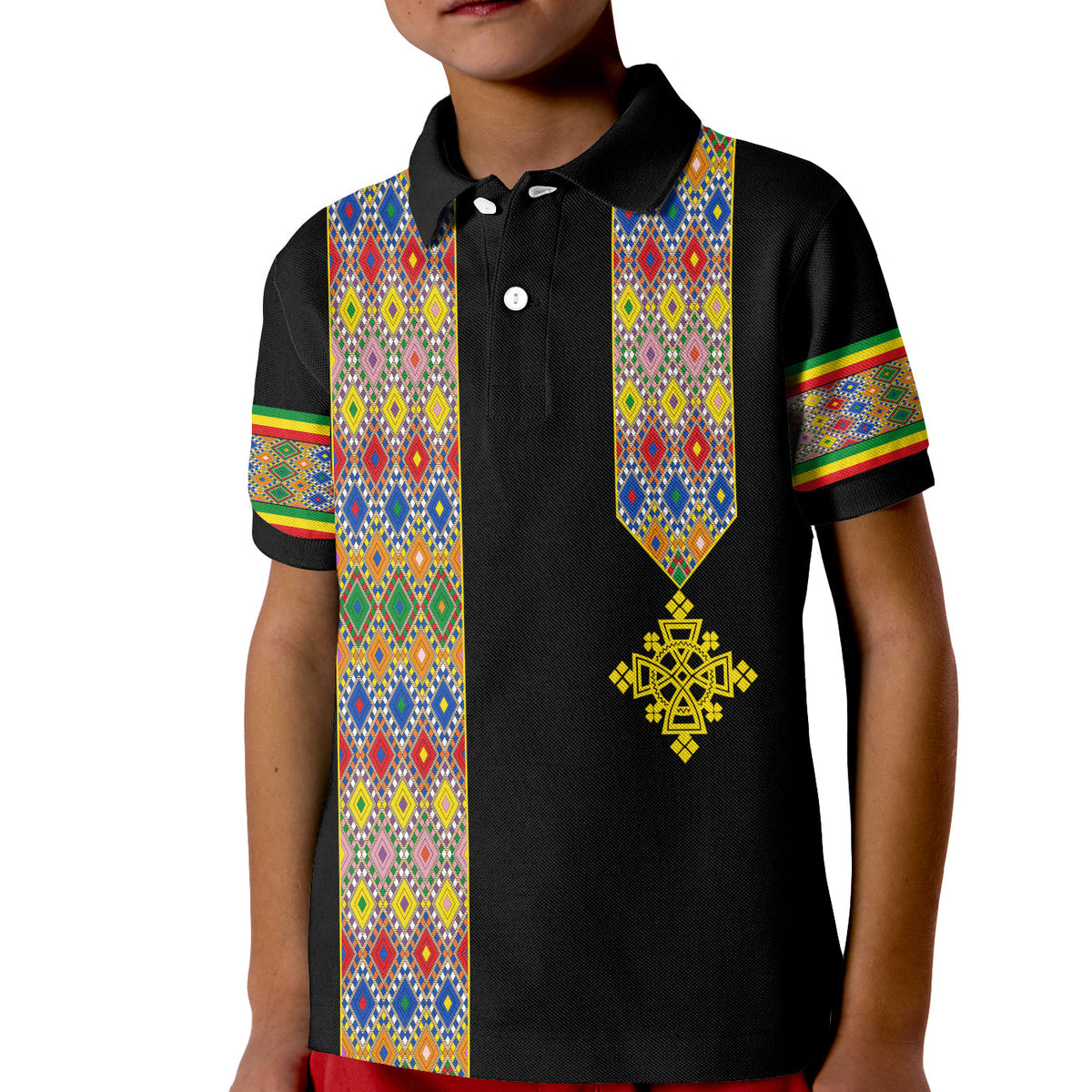 Habesha Tilet Pattern Polo Shirt for Kid Ethiopia Emblem - Wonder Print Shop