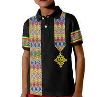 Habesha Tilet Pattern Polo Shirt for Kid Ethiopia Emblem - Wonder Print Shop