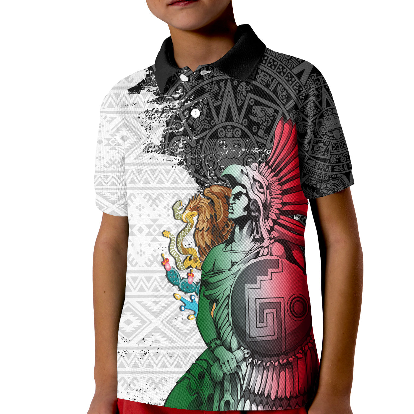 custom-personalised-mexican-tribal-aztec-warriors-kid-polo-shirt-eagle-warriors