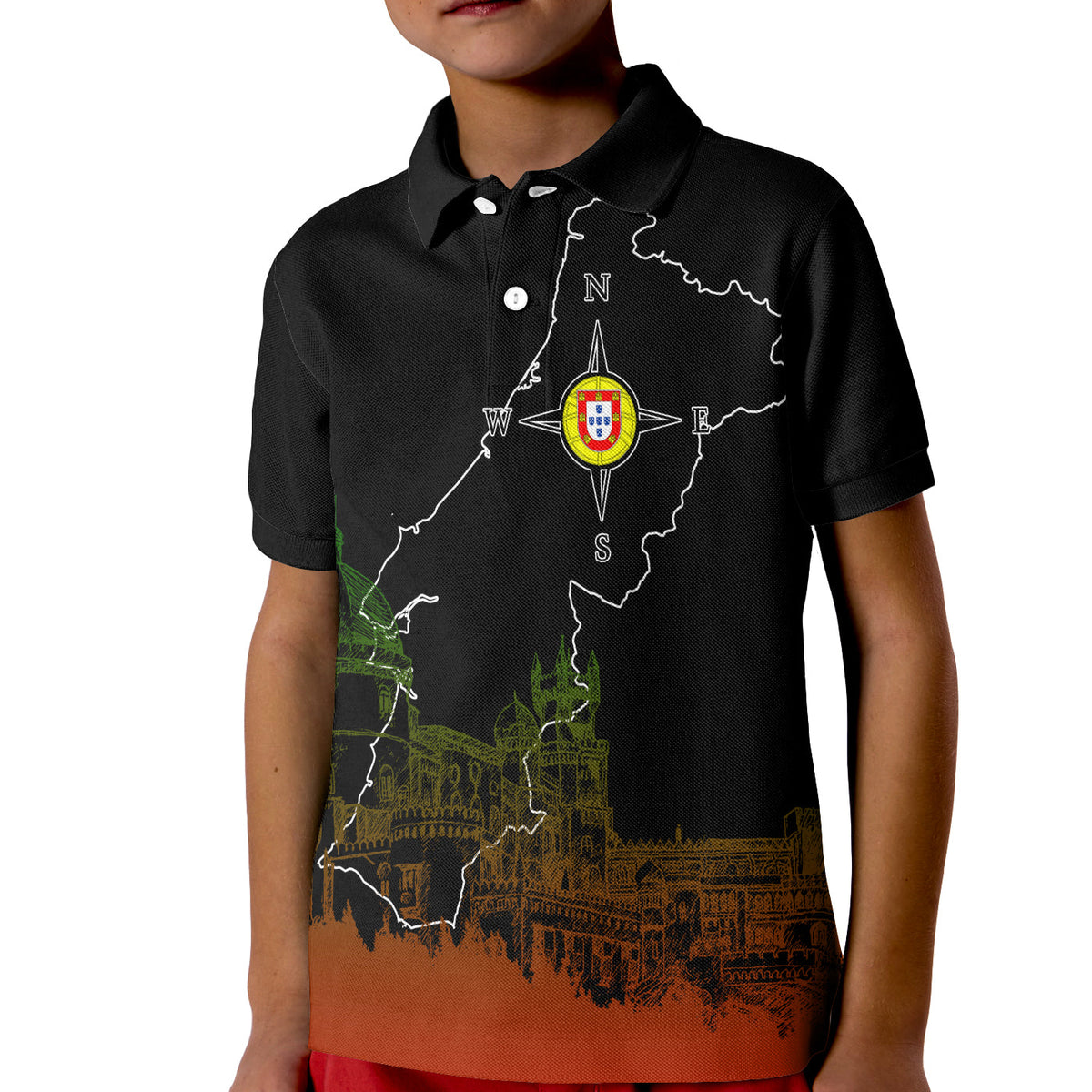 Custom Portugal Pena Palace Sketch Art Polo Shirt for Kid Portuguese Map - Wonder Print Shop