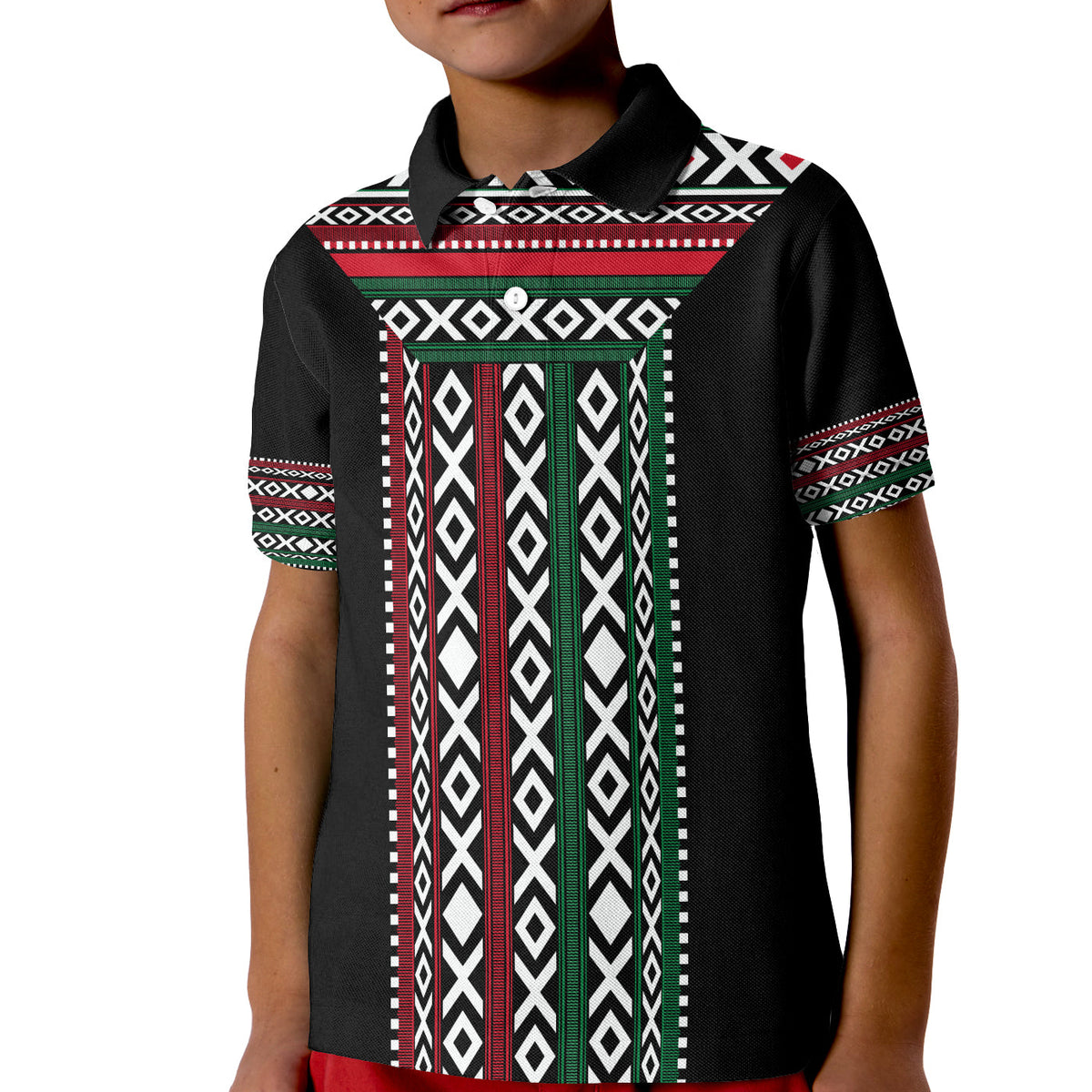 Kuwait Al Sadu Pattern Polo Shirt for Kid Modern Style - Wonder Print Shop