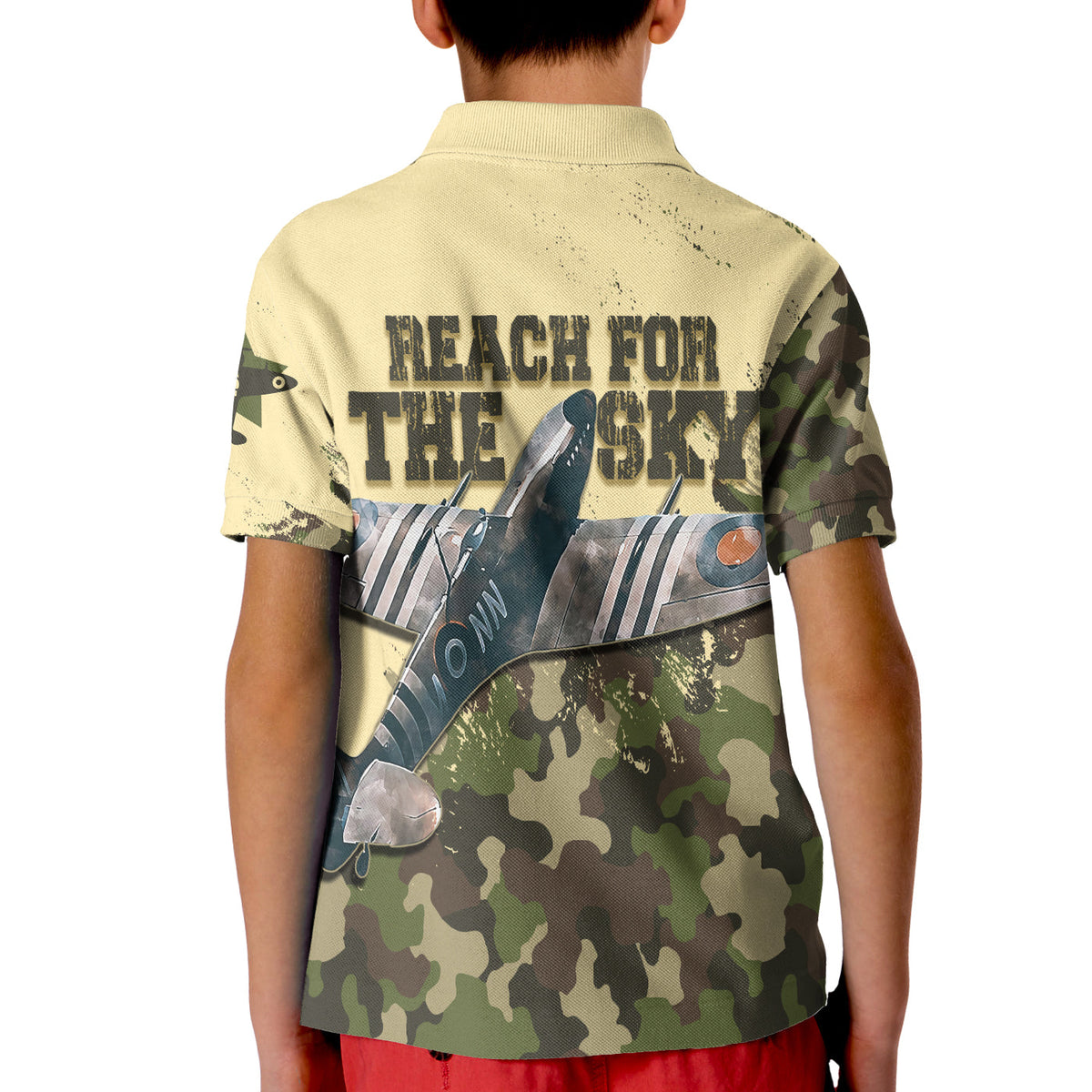 Submarine Spitfire Camouflage Polo Shirt for Kid Reach For The Sky - Wonder Print Shop