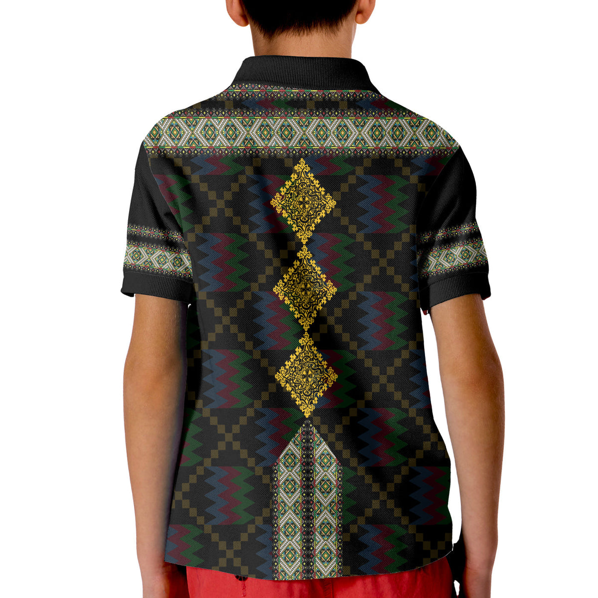 Eritrea Tilet Pattern Polo Shirt for Kid Eritrean Cross Black - Wonder Print Shop