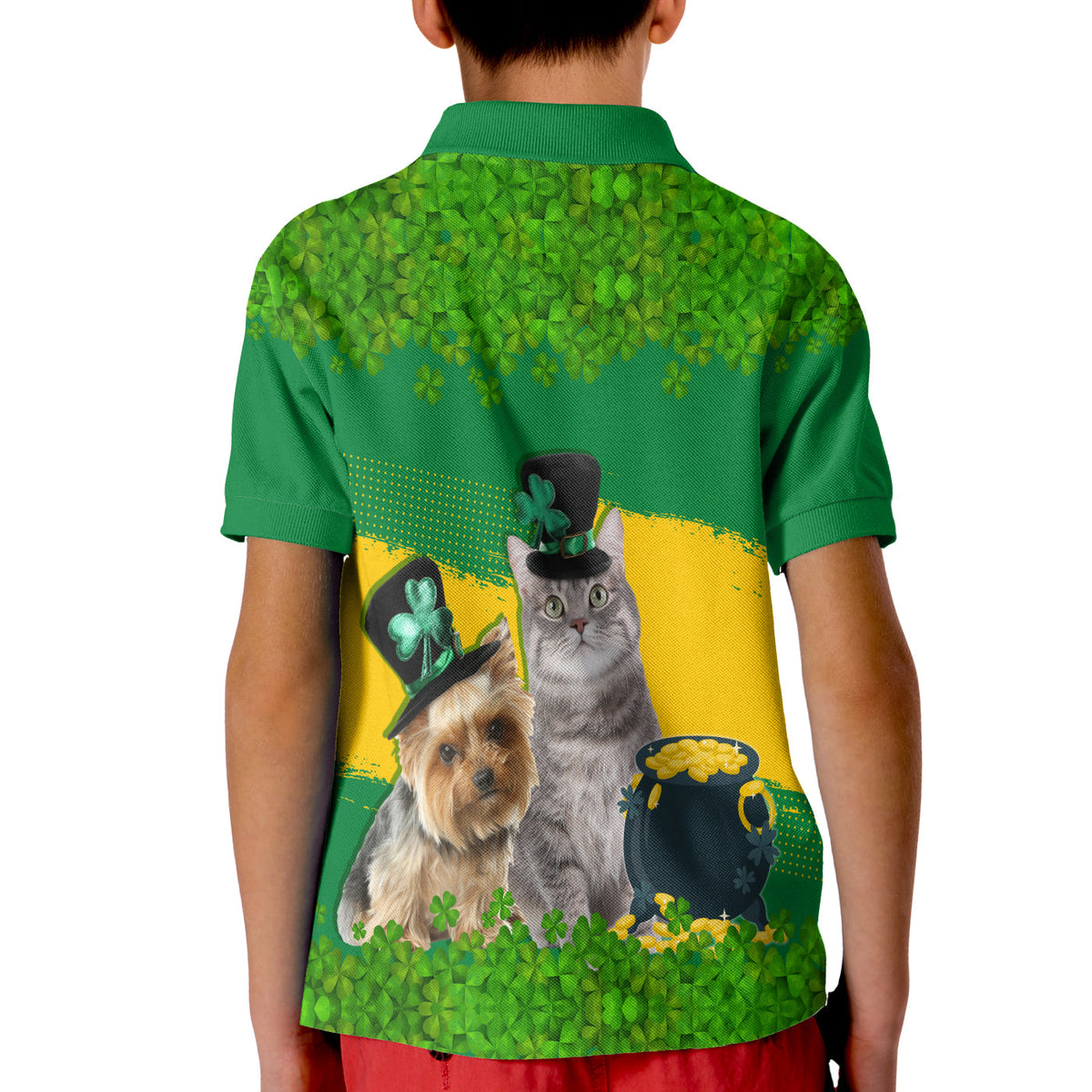 Happy St.Patrick Day Green Polo Shirt for Kid Pets in Leprechaun Hat - Wonder Print Shop