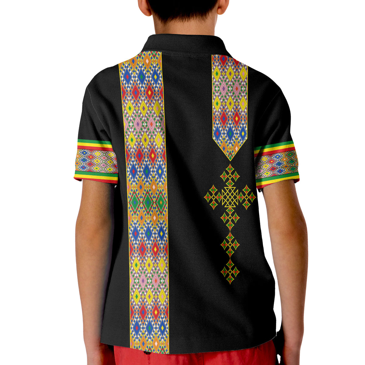 Habesha Tilet Pattern Polo Shirt for Kid Ethiopia Emblem - Wonder Print Shop