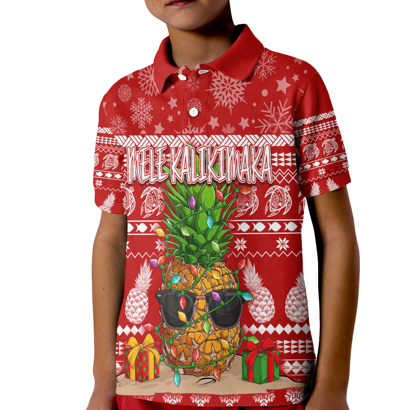 Christmas Hawaii Polo Shirt KID Mele Kalikimaka Pineapple - Wonder Print Shop
