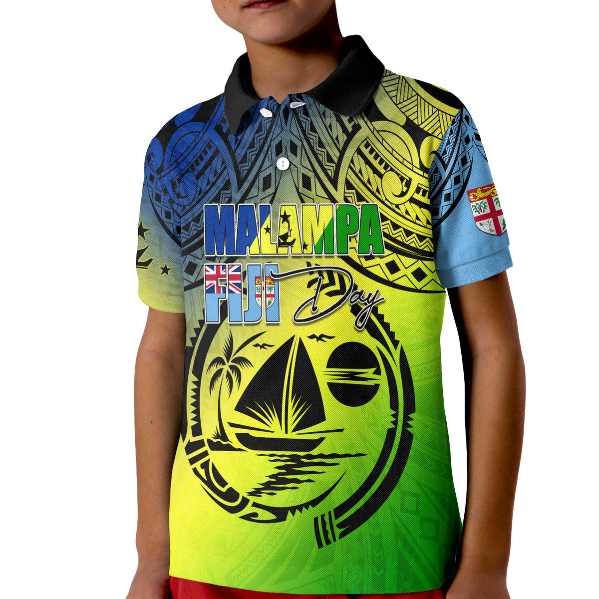 Malampa Fiji Day Polo Shirt KID Flags Mix Style - Wonder Print Shop