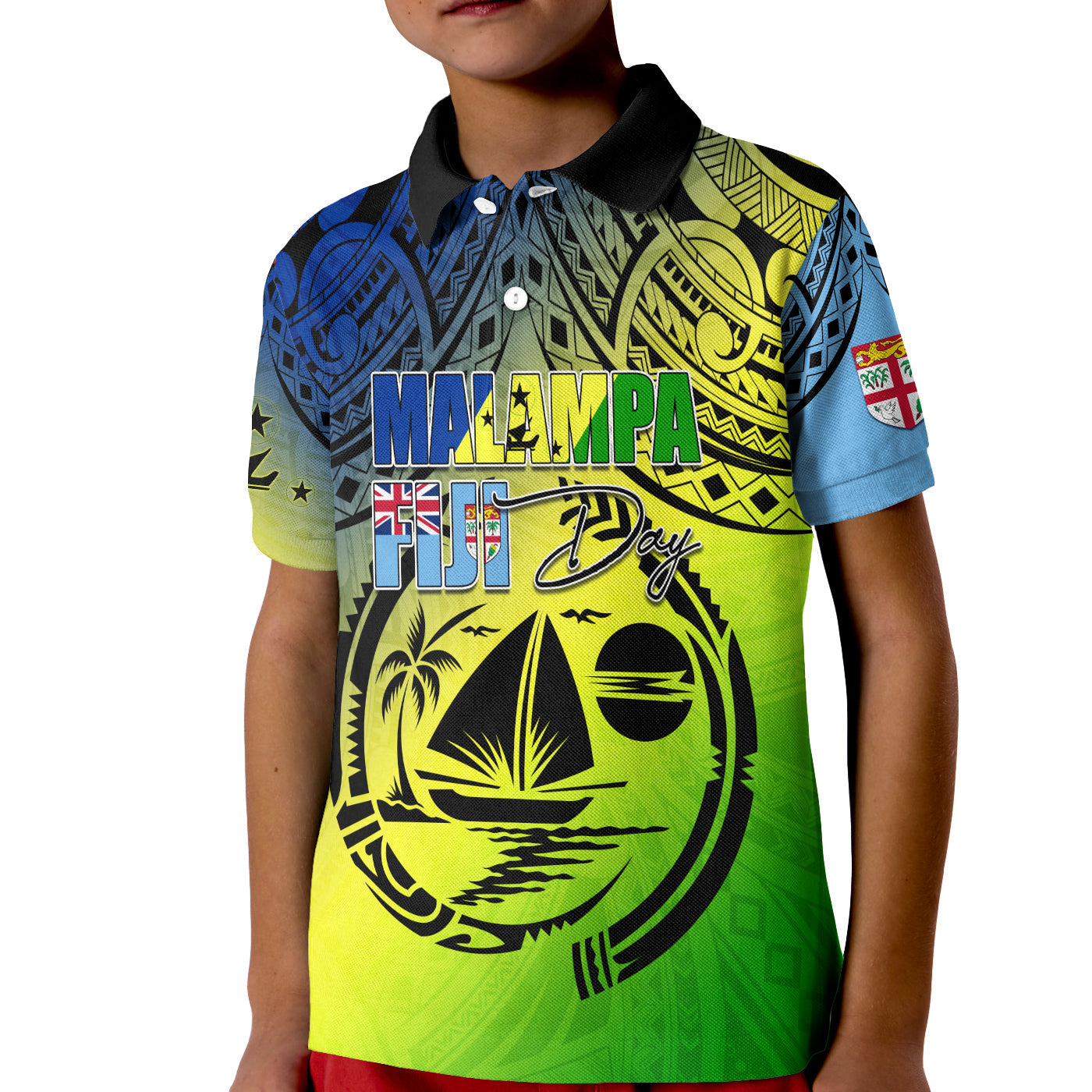 Malampa Fiji Day Polo Shirt KID Flags Mix Style - Wonder Print Shop