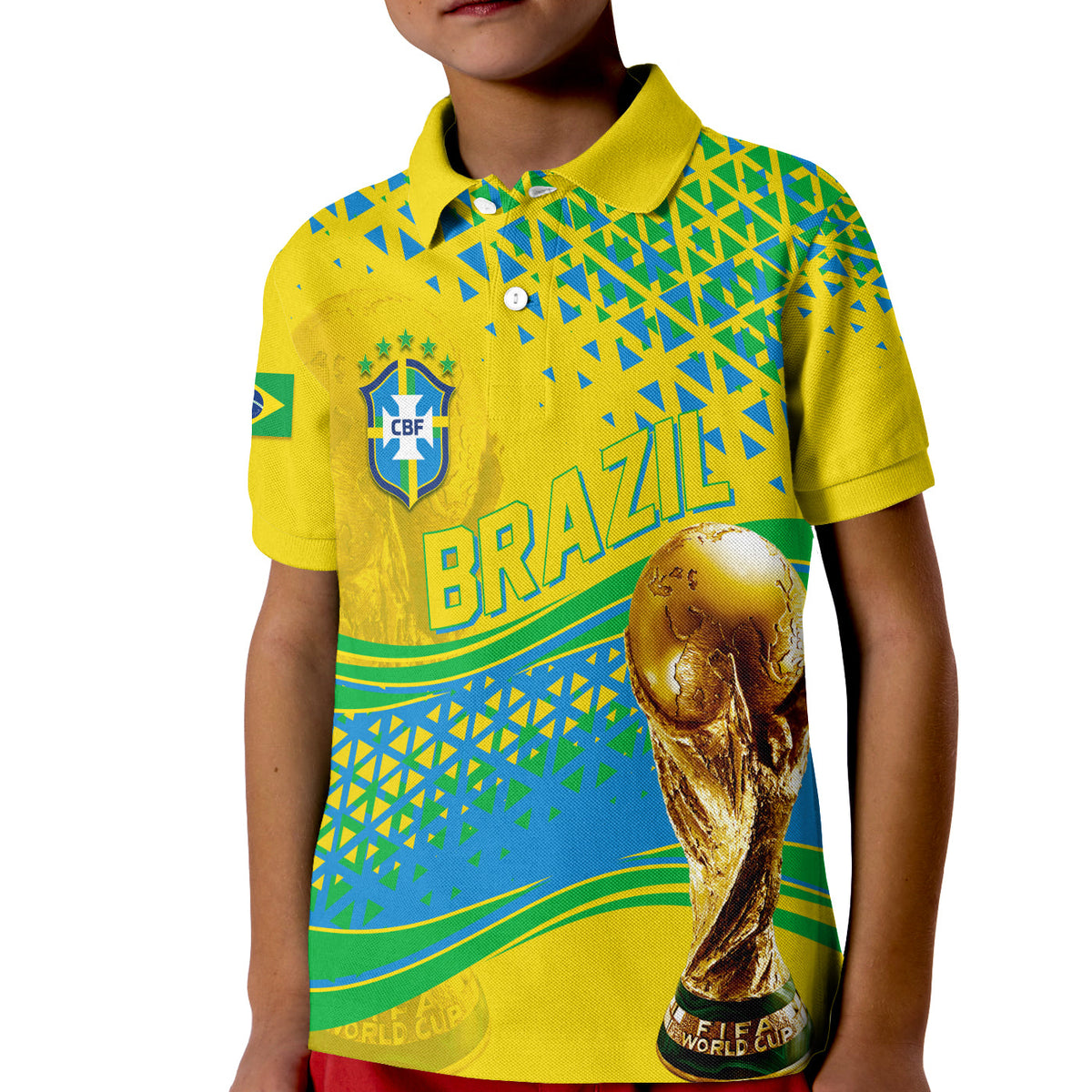 Custom Brazil Polo Shirt KID Football 2022 Champions - Wonder Print Shop