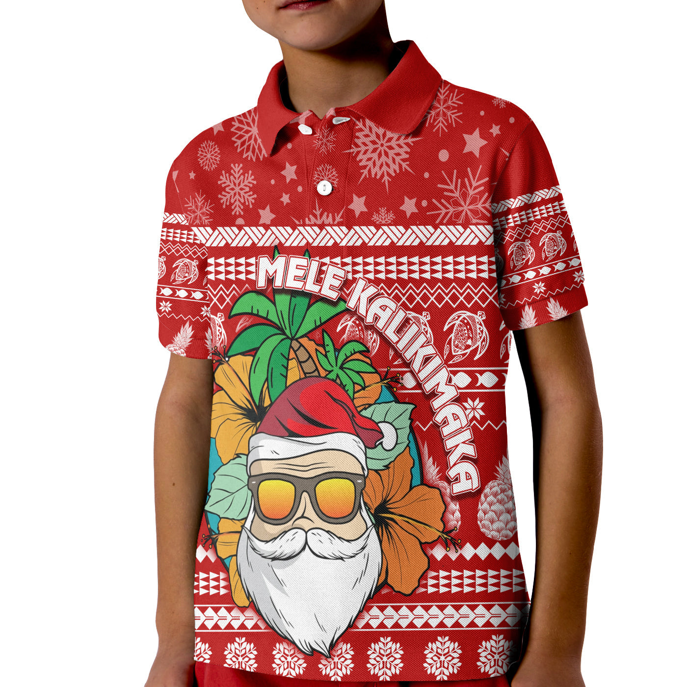 Christmas Hawaii Polo Shirt KID Mele Kalikimaka Tropical Santa - Wonder Print Shop