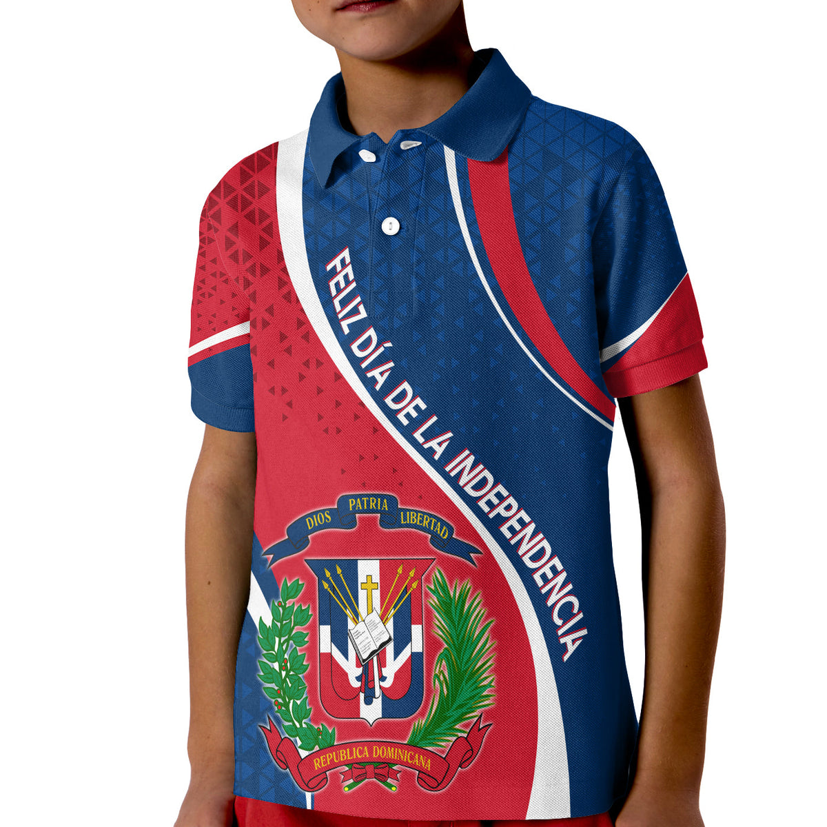 Dominican Republic Polo Shirt KID Independence Day Curve Style - Wonder Print Shop