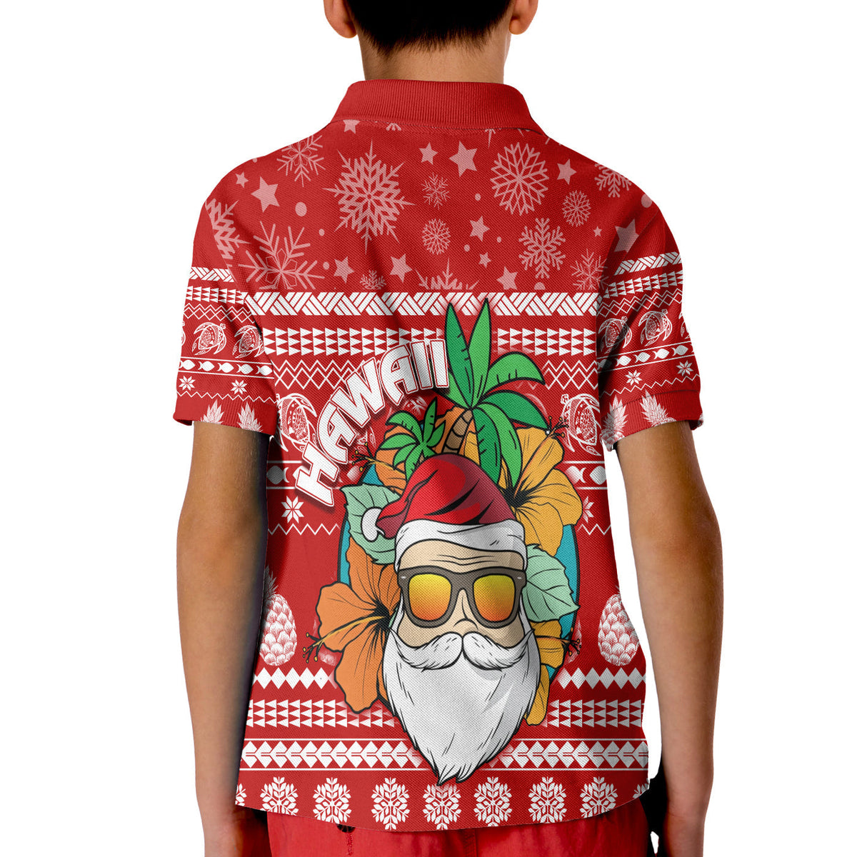 Christmas Hawaii Polo Shirt KID Mele Kalikimaka Tropical Santa - Wonder Print Shop