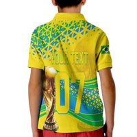 Kids yellow Brazil polo shirt back with green/blue pattern, 07 and flag patch