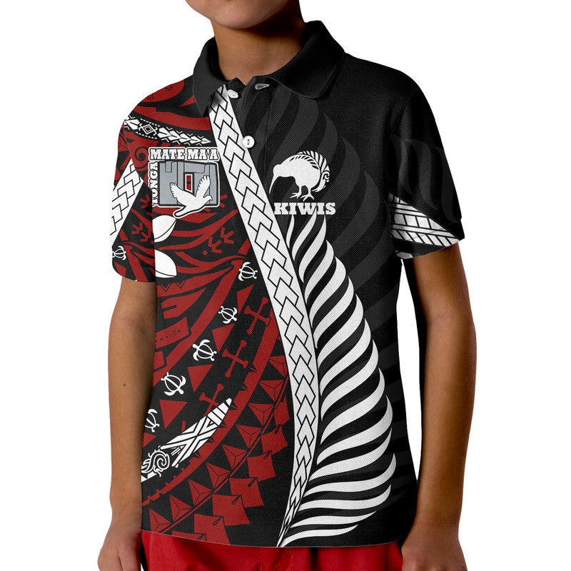Custom Mate Maa Tonga Mixed Aotearoa Kiwis Rugby Polo Shirt Silver Fern Mixed Polynesian Style - Wonder Print Shop