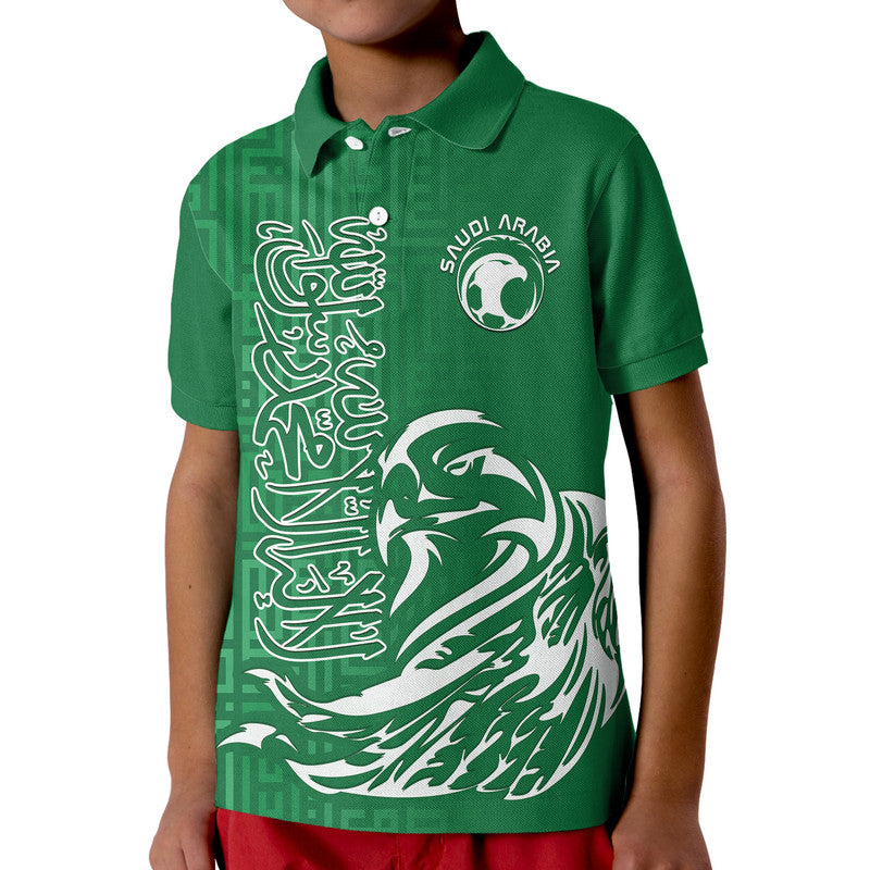 Custom Saudi Arabia Football Falcon Bird And Arabic Text Polo Shirt - Wonder Print Shop