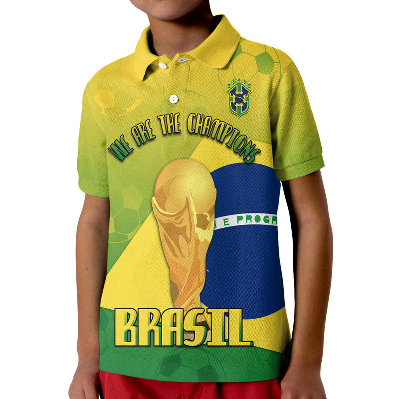 Custom Brasil Football Champions Flag With Soccer Ball Polo Shirt - Wonder Print Shop