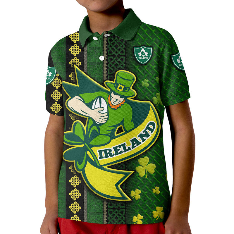 Ireland Celtic Knot Rugby Polo Shirt Irish Gold and Green Pattern - Wonder Print Shop