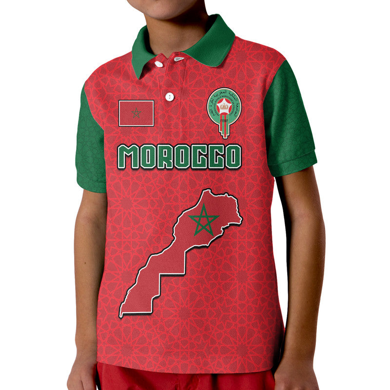 Custom Morocco Football Polo Shirt Mixed Flag Map Style - Wonder Print Shop