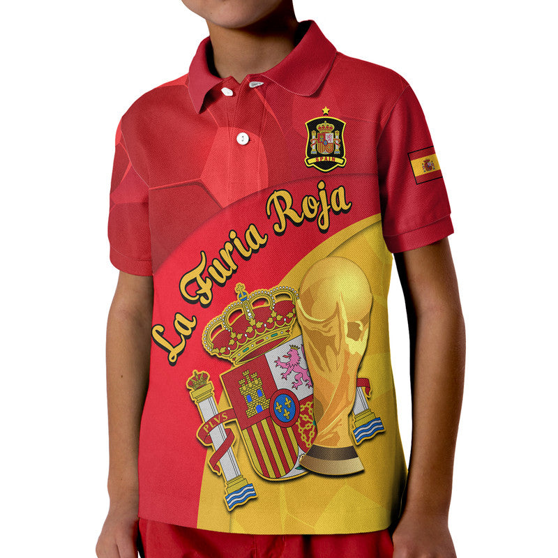 Custom Spain Football Champions Polo Shirt Spain Coat Of Arms And Trophy - Wonder Print Shop