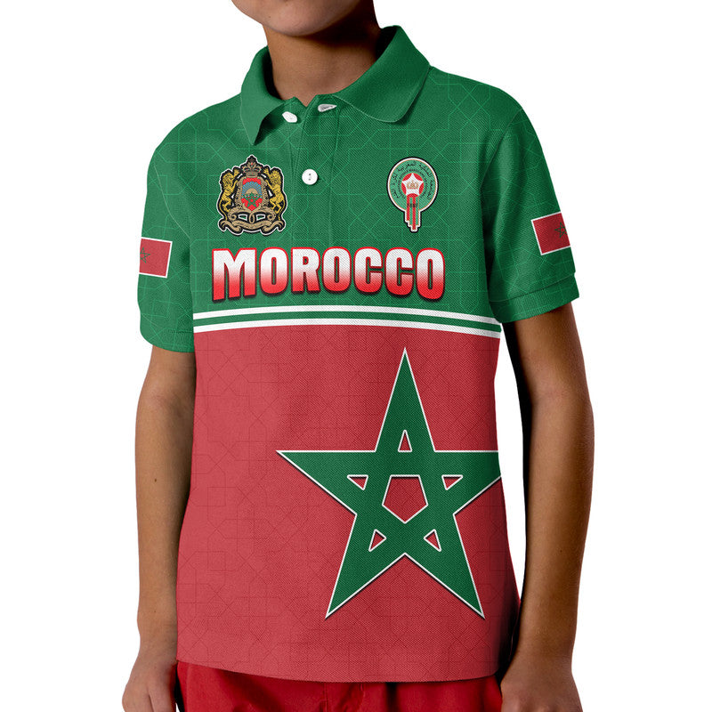 Custom Morocco Football Polo Shirt Geometric Halftone Pattern - Wonder Print Shop