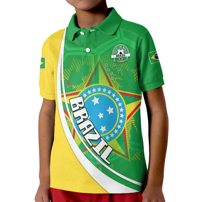 Green Brazil polo shirt with collar buttons, front crest and sleeve flag