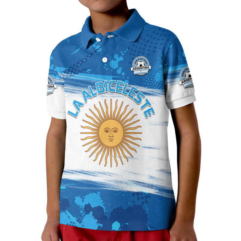 Custom Argentina Sol de Mayo La Albiceleste Flag Style Polo Shirt Blue - Wonder Print Shop