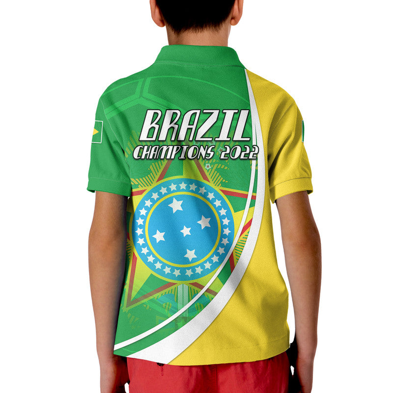 Green and yellow Brazil polo shirt with back print 'CHAMPIONS 2022' and emblem