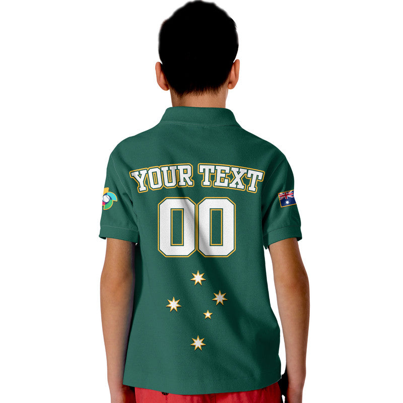 (Custom Text And Number) Baseball 2023 Australia Green Polo Shirt for Kid - Wonder Print Shop