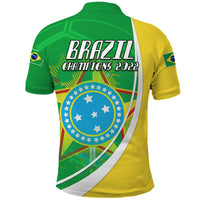 Green and yellow Brazil polo shirt with back print 'BRAZIL CHAMPIONS 2022'