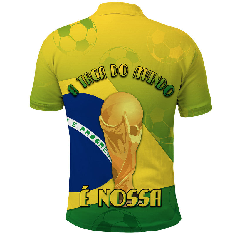 Brasil Football Champions Flag With Soccer Ball Polo Shirt - Wonder Print Shop