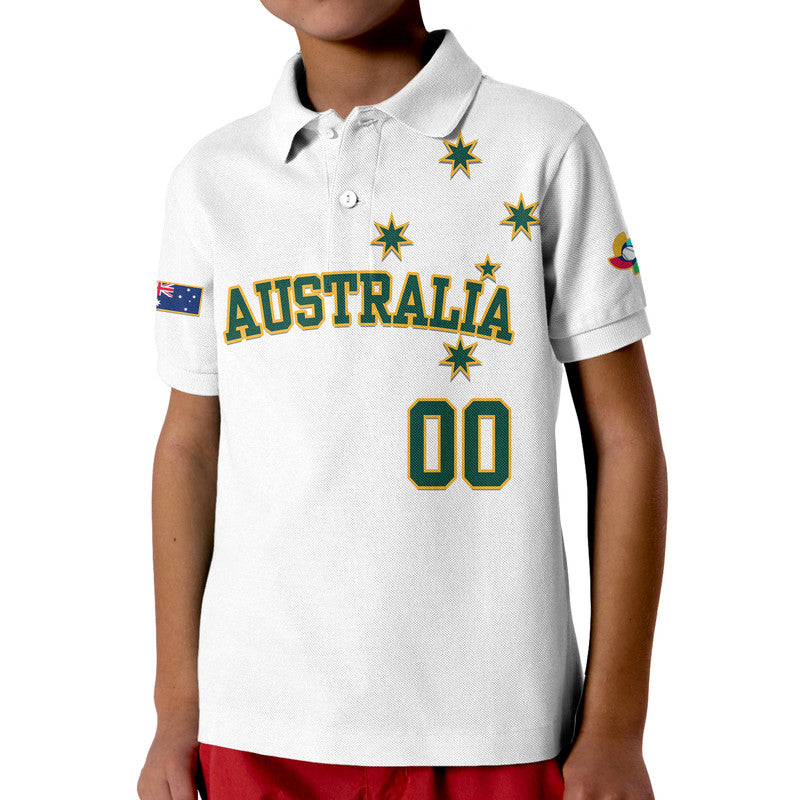 (Custom Text And Number) Baseball 2023 Australia Home Kit Polo Shirt for Kid - Wonder Print Shop